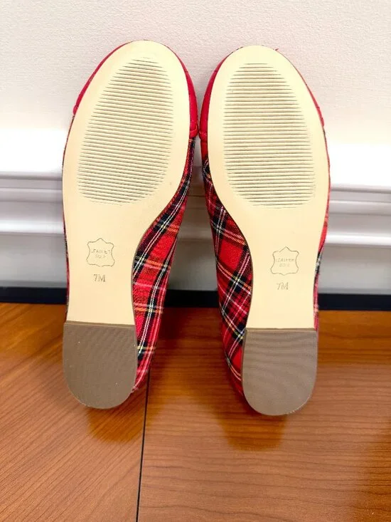 Talbots Tartan Plaid Ballet Flats Shoes Red Multi Blair Cap Toe - Picture 4 of 4